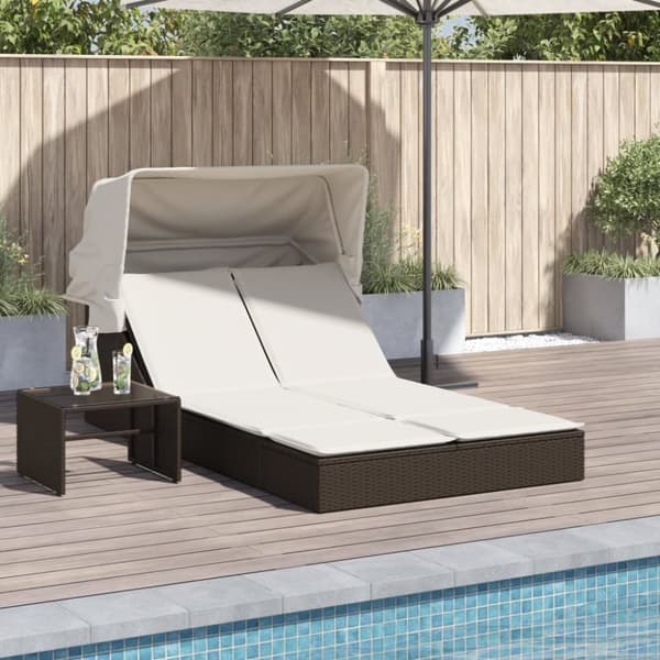 vidaXL solseng med baldakin og hynder polyrattan brun