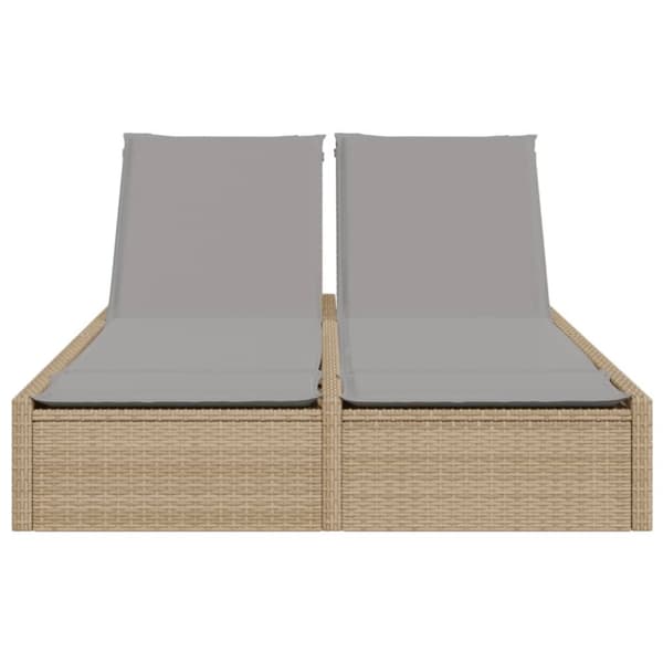 vidaXL Dubbel solsäng med dynor beige konstrotting