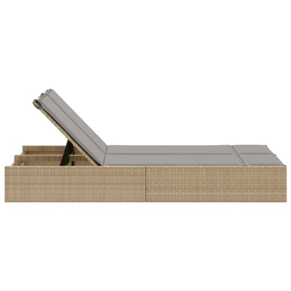 vidaXL Dubbel solsäng med dynor beige konstrotting