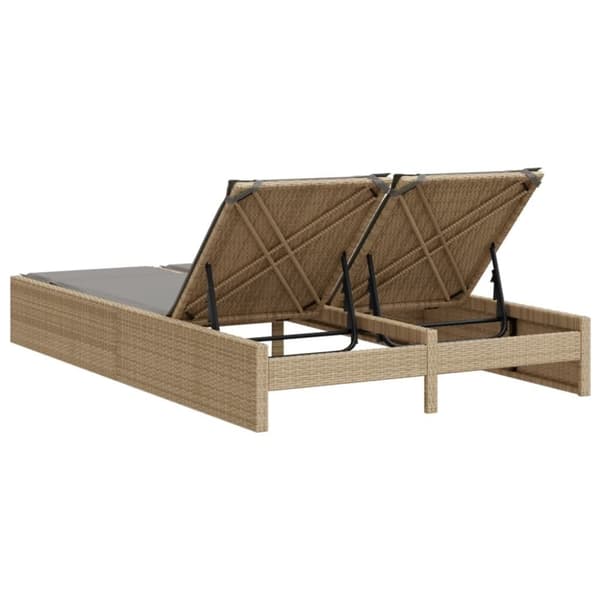 vidaXL Dubbel solsäng med dynor beige konstrotting