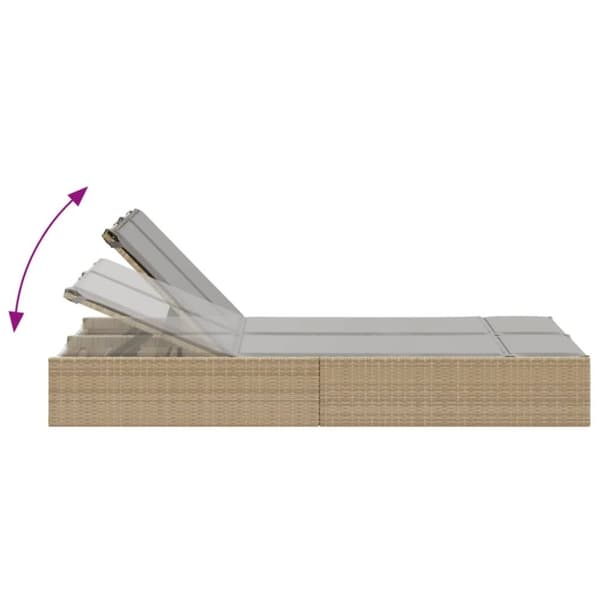 vidaXL Dubbel solsäng med dynor beige konstrotting