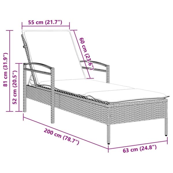 vidaXL liggestol med hynde 63x200x81 cm polyrattan grå