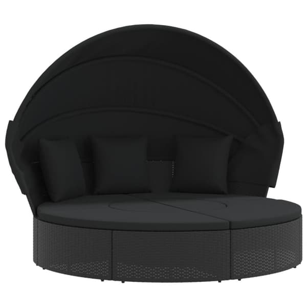 vidaXL Solsäng med tak och dynor svart konstrotting