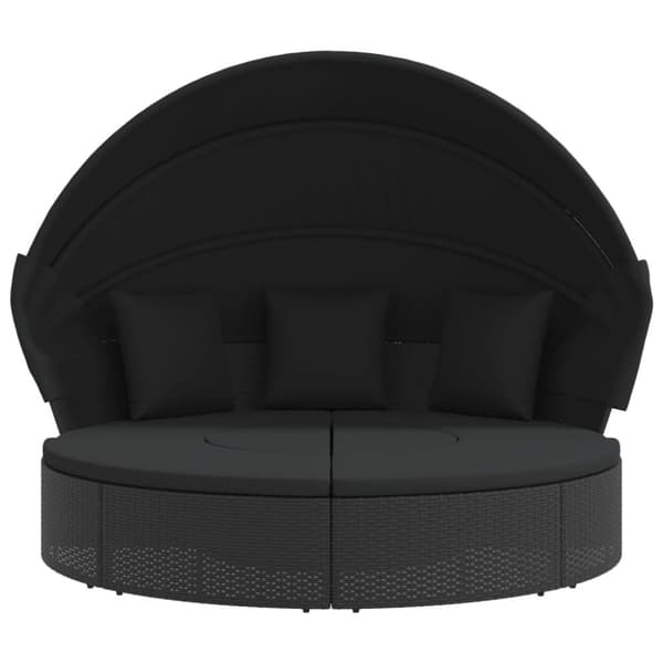 vidaXL Solsäng med tak och dynor svart konstrotting