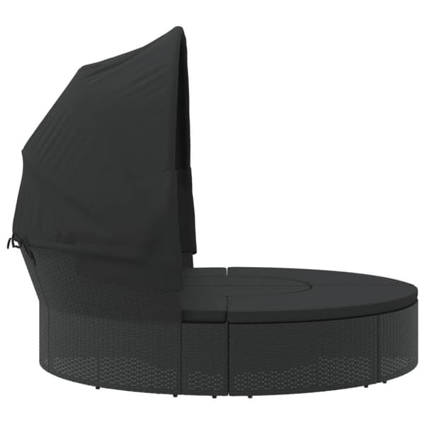 vidaXL Solsäng med tak och dynor svart konstrotting
