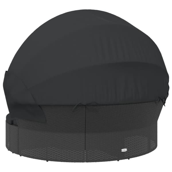 vidaXL Solsäng med tak och dynor svart konstrotting