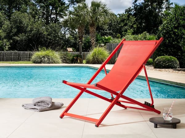 Strandstol Rød Aluminium 130 cm Liggestol til Haven Udendørs Solstol Foldbar Sammenklappelig Camping Design Tilbehør