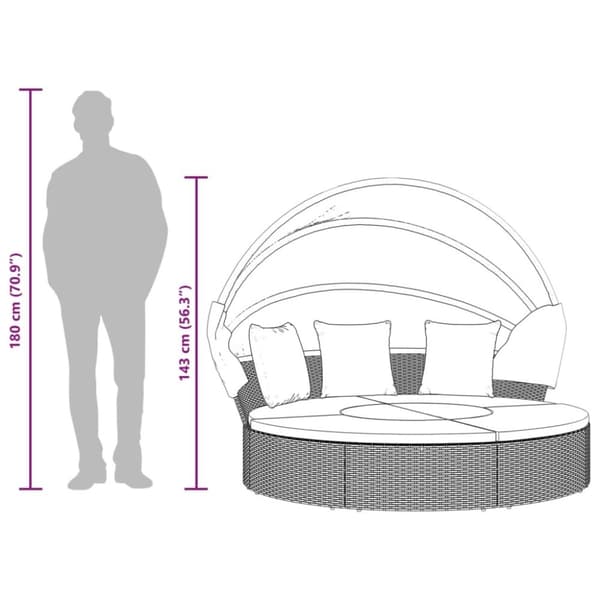 vidaXL Solsäng med tak och dynor brun konstrotting