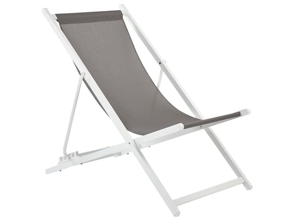 Strandstol Grå Hvid Aluminium 130 cm Liggestol til Haven Udendørs Solstol Foldbar Sammenklappelig Camping Design Tilbehør