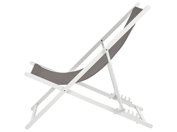 Sammenleggbar Strandstol Grå og Hvit Textilene Slyngesete Strandstol med Justerbart Ryggstøtte Patio Recliner