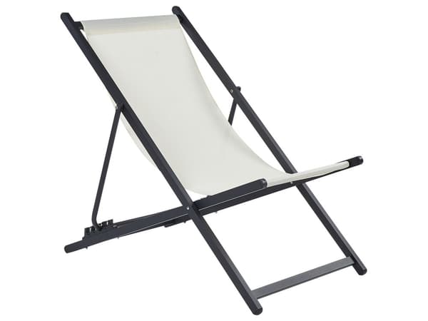 Sammenleggbar Strandstol Kremfarget og Svart Textilene Slyngesete Strandstol med Justerbart Ryggstøtte Patio Recliner