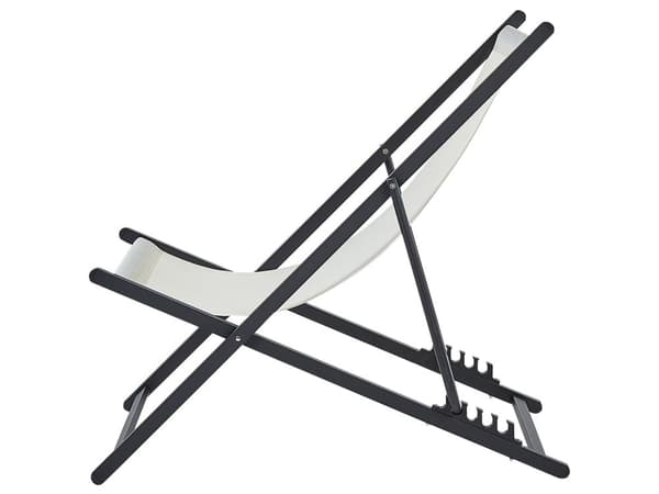 Sammenleggbar Strandstol Kremfarget og Svart Textilene Slyngesete Strandstol med Justerbart Ryggstøtte Patio Recliner