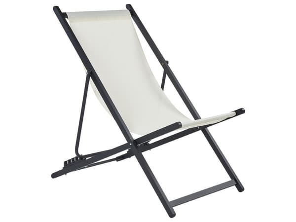 Sammenleggbar Strandstol Kremfarget og Svart Textilene Slyngesete Strandstol med Justerbart Ryggstøtte Patio Recliner