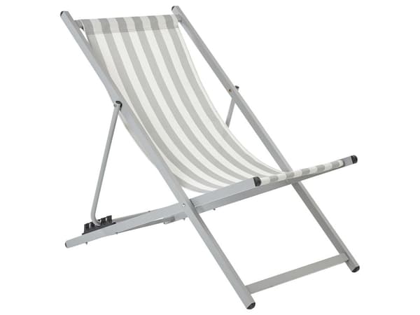 Sammenleggbar Solstol Hvit Grå Textilene Stripete Mønster Slynge Sete Strandstol Justerbart ryggstøtte Patio Recliner