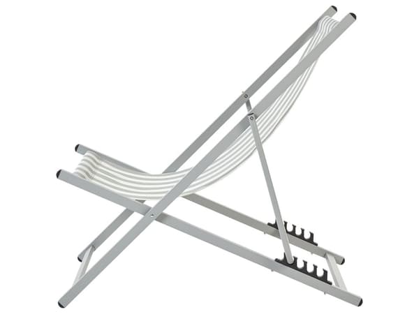 Sammenleggbar Solstol Hvit Grå Textilene Stripete Mønster Slynge Sete Strandstol Justerbart ryggstøtte Patio Recliner