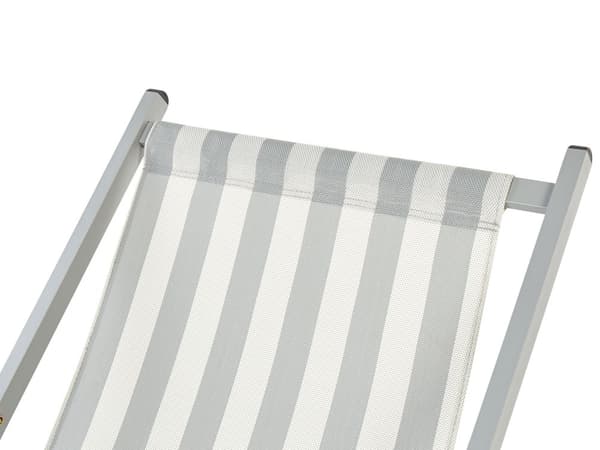 Sammenleggbar Solstol Hvit Grå Textilene Stripete Mønster Slynge Sete Strandstol Justerbart ryggstøtte Patio Recliner