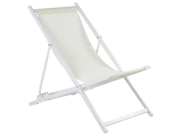 Sammenleggbar Strandstol Beige og Hvit Textilene Stripete Mønster Slynge Sete Strandstol Justerbart Ryggstøtte Patio Recliner