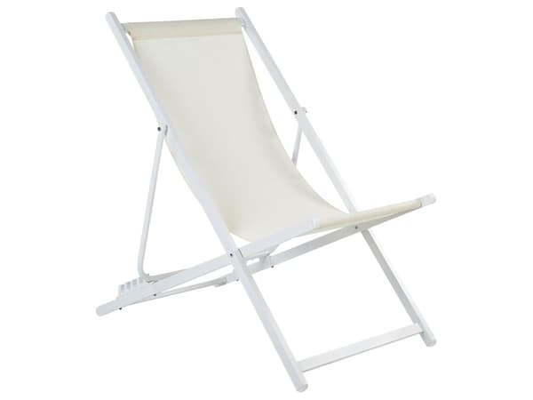 Sammenleggbar Strandstol Beige og Hvit Textilene Stripete Mønster Slynge Sete Strandstol Justerbart Ryggstøtte Patio Recliner