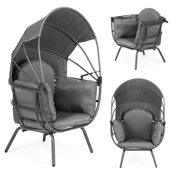 Loungestol til haven - stålkonstruktion - maksimal belastning 150 kg - foldbar parasol