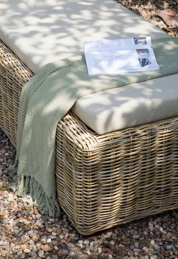 Trädgårdssolstol Naturrotting Korg med Taupe-dyna Justerbart Ryggstöd Boho Traditionell Utomhus Patio
