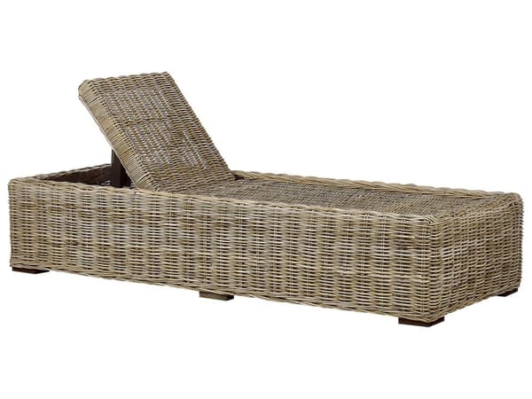 Trädgårdssolstol Naturrotting Korg med Taupe-dyna Justerbart Ryggstöd Boho Traditionell Utomhus Patio