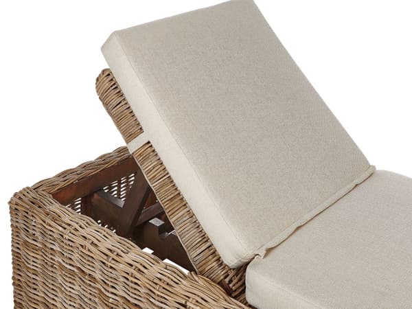 Trädgårdssolstol Naturrotting Korg med Taupe-dyna Justerbart Ryggstöd Boho Traditionell Utomhus Patio