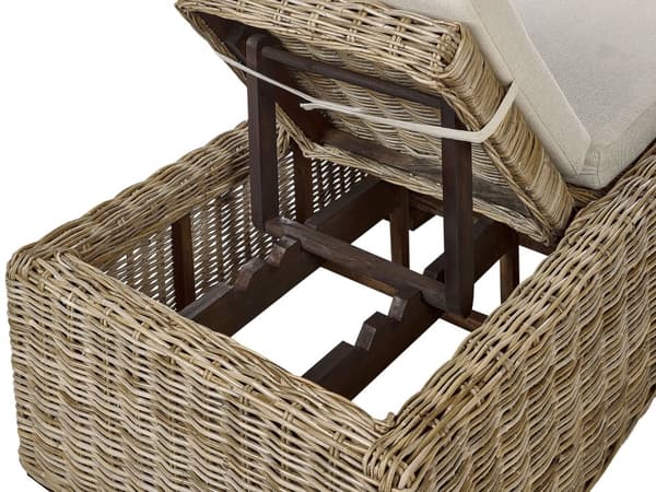 Trädgårdssolstol Naturrotting Korg med Taupe-dyna Justerbart Ryggstöd Boho Traditionell Utomhus Patio