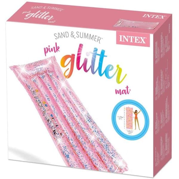 INTEX Economat Glitter uppblåsbar madrass - Glittrig rosa - 58720EU - Integrerad kudde