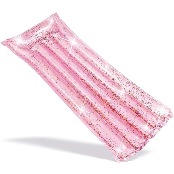 INTEX Economat Glitter uppblåsbar madrass - Glittrig rosa - 58720EU - Integrerad kudde