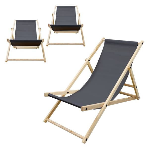 Uppsättning av 3 trädgårdsstolar trä strandstol hopfällbar strandstol strandstol camping solstol solstol hopfällbar solstol antracit