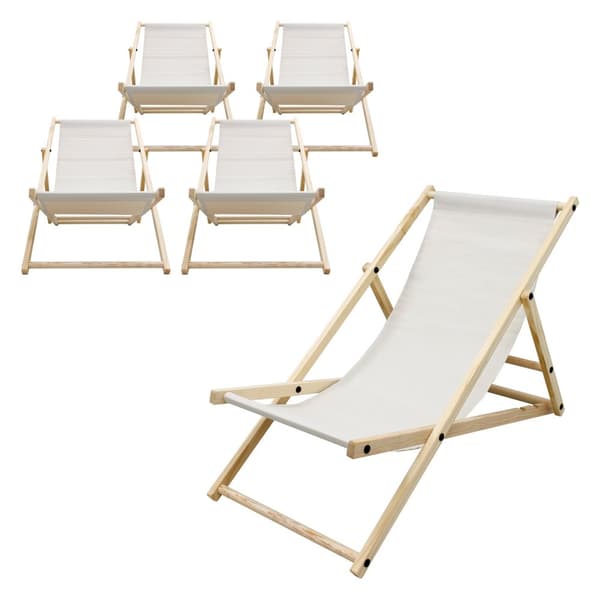 Set med 5 hopfällbara solstolar beige trä justerbart ryggstöd upp till 120 kg solstol trädgård solstol strand solstol