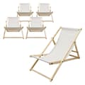 Miniatyrbild 1 av 8: Set med 5 hopfällbara solstolar beige trä justerbart ryggstöd upp till 120 kg solstol trädgård solstol strand solstol