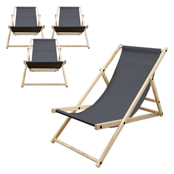 Set med 4 hopfällbara solstolar antracit trä justerbart ryggstöd upp till 120 kg solstol trädgård solstol strand solstol