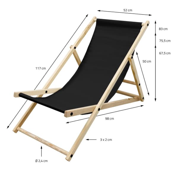 Set med 5 hopfällbara solstolar svart trä justerbart ryggstöd upp till 120 kg solstol trädgård solstol strand solstol