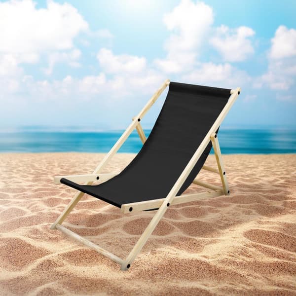 Set med 5 hopfällbara solstolar svart trä justerbart ryggstöd upp till 120 kg solstol trädgård solstol strand solstol