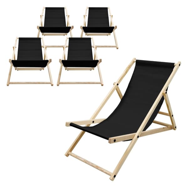 Set med 5 hopfällbara solstolar svart trä justerbart ryggstöd upp till 120 kg solstol trädgård solstol strand solstol