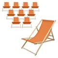 Miniatyrbild 1 av 8: Set med 10 hopfällbara solstolar orange trä justerbart ryggstöd upp till 120 kg solstol trädgård solstol strand solstol