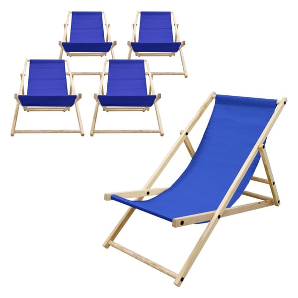 Uppsättning med 5 hopfällbara solstolar mörkblått trä justerbart ryggstöd upp till 120 kg solstol trädgård solstol strandstol solstol strandstol trä