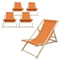 Miniatyrbild 1 av 8: Set med 5 hopfällbara solstolar orange trä justerbart ryggstöd upp till 120 kg solstol trädgård solstol strand solstol