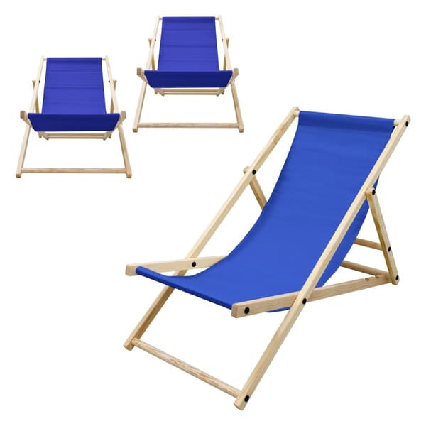 Sæt med 3 foldbare liggestole mørkeblåt træ justerbart ryglæn op til 120 kg solseng havestol strandseng strandstol træfoldestol