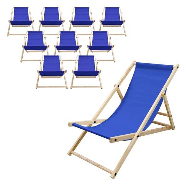 Set med 10 hopfällbara solstolar mörkblått trä justerbart ryggstöd upp till 120 kg solstol trädgård solstol strand solstol