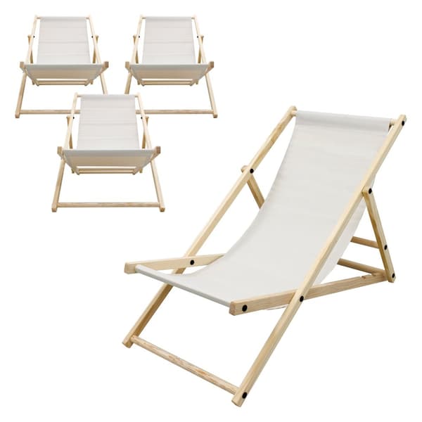 Set med 4 hopfällbara solstolar beige trä justerbart ryggstöd upp till 120 kg solstol trädgård solstol strand solstol