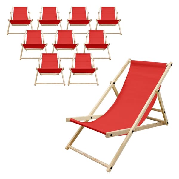 Set med 10 hopfällbara solstolar rött trä justerbart ryggstöd upp till 120 kg solstol trädgård solstol strand solstol
