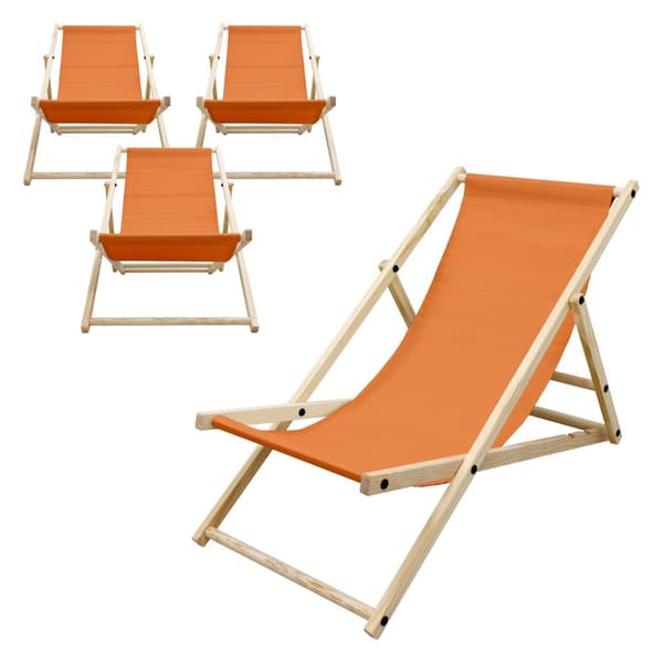 Set med 4 hopfällbara solstolar orange trä justerbart ryggstöd upp till 120 kg solstol trädgård solstol strand solstol
