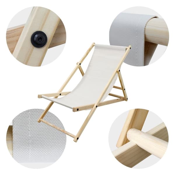 Set med 3 hopfällbara solstolar beige trä justerbart ryggstöd upp till 120 kg solstol trädgård solstol strand solstol