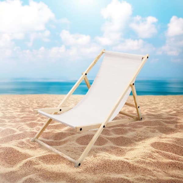 Set med 3 hopfällbara solstolar beige trä justerbart ryggstöd upp till 120 kg solstol trädgård solstol strand solstol