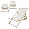 Miniatyrbild 1 av 8: Set med 3 hopfällbara solstolar beige trä justerbart ryggstöd upp till 120 kg solstol trädgård solstol strand solstol
