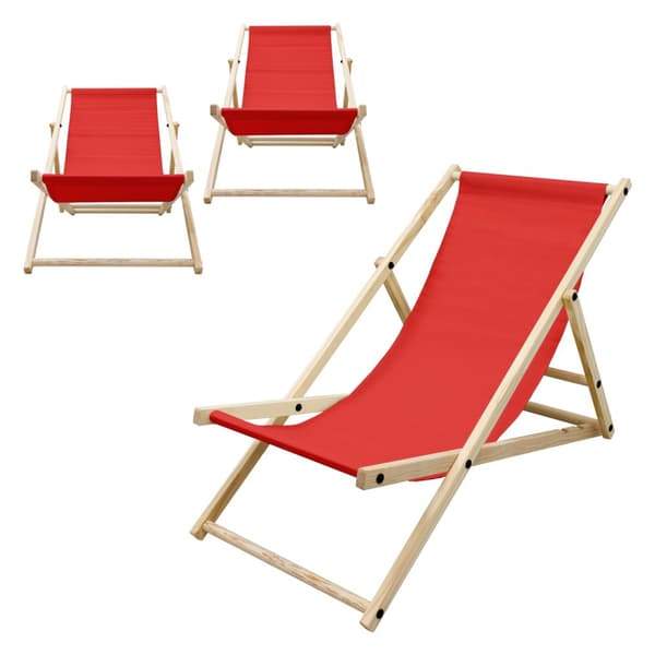 Set med 3 hopfällbara solstolar rött trä justerbart ryggstöd upp till 120 kg solstol trädgård solstol strand solstol