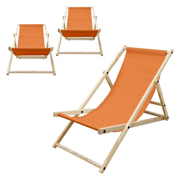Set med 3 hopfällbara solstolar orange trä justerbart ryggstöd upp till 120 kg solstol trädgård solstol strand solstol