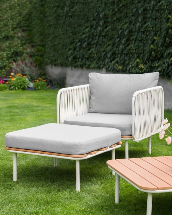 Hage Fotskammel Hvit Aluminiumsramme 74 x 74 cm Grå Pute med Lameller Elegant stil